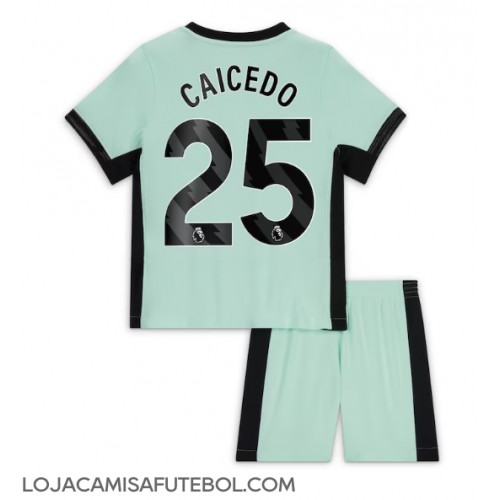 Camisa de Futebol Chelsea Moises Caicedo #25 Equipamento Alternativo Infantil 2023-24 Manga Curta (+ Calças curtas)